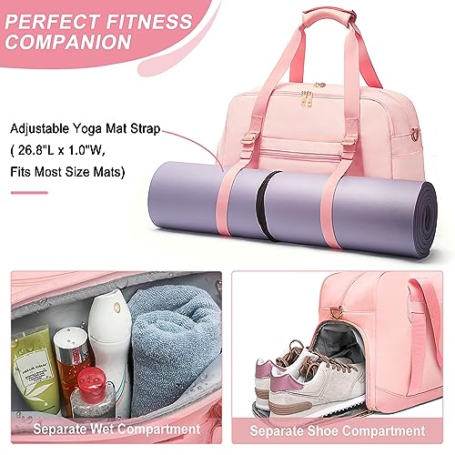 Sports Gym Bag for Women Sport Duffle Workout Bags with Shoe Compartment  Wet Pocket Small Womens Gym Bags Apink GymTravel