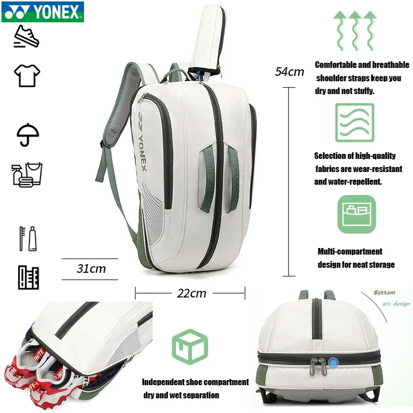 YONEX-Mochila Deportiva De Alta Calidad Para Raqueta De Bádminton, Bolso De Hombro De Cuero Para Tenis, 4-6 Piezas, Ajuste Multi