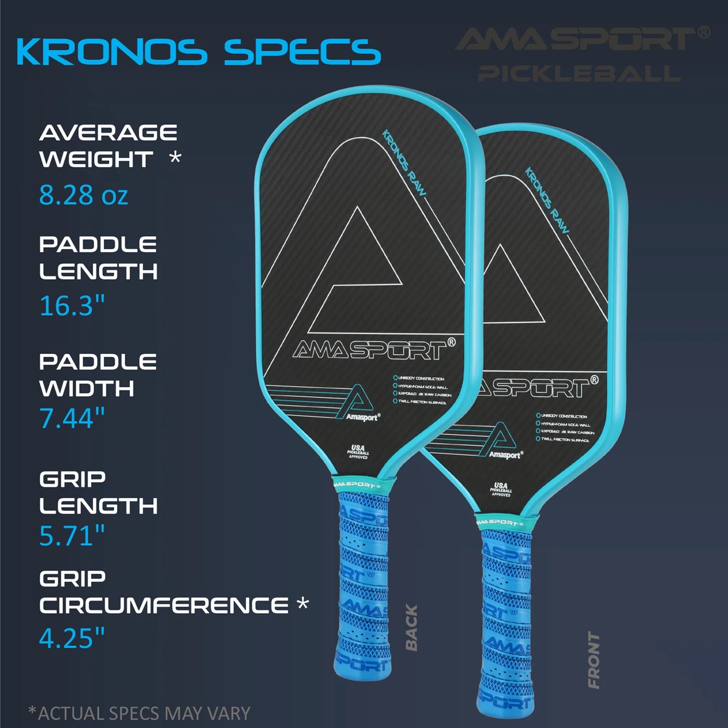 AMA SPORT Pickleball Paddle with Cover Bag 3K Carbon Fiber Friction Textured Surface For Spin Thermoformed Kronos Durable Padel